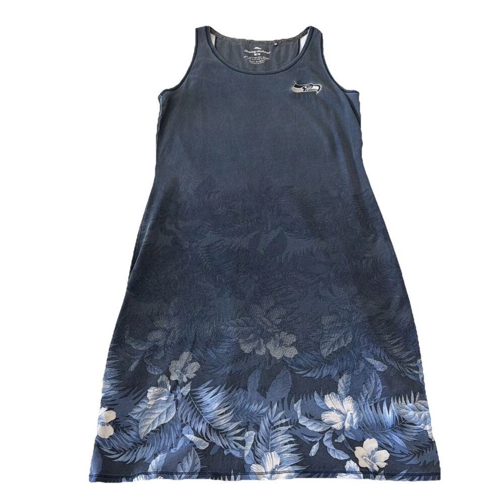 Tommy Bahama Women M Seattle Seahawks NFL Embroidered Floral Sun Tank Dress Navy